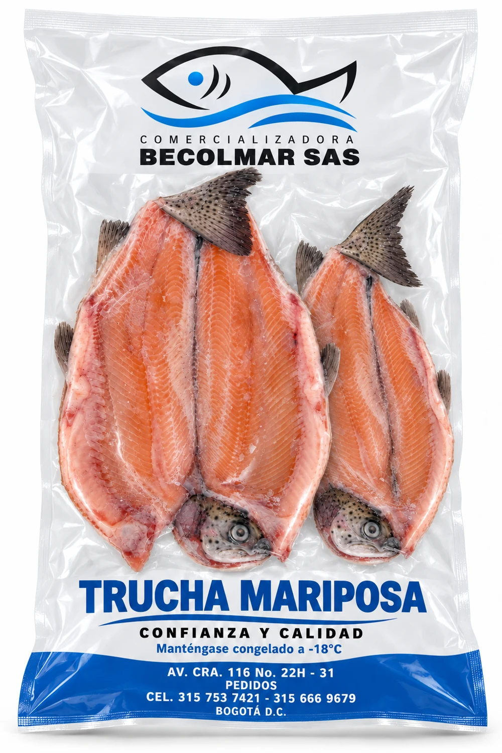 Presentación de trucha mariposa con marca BECOLMAR